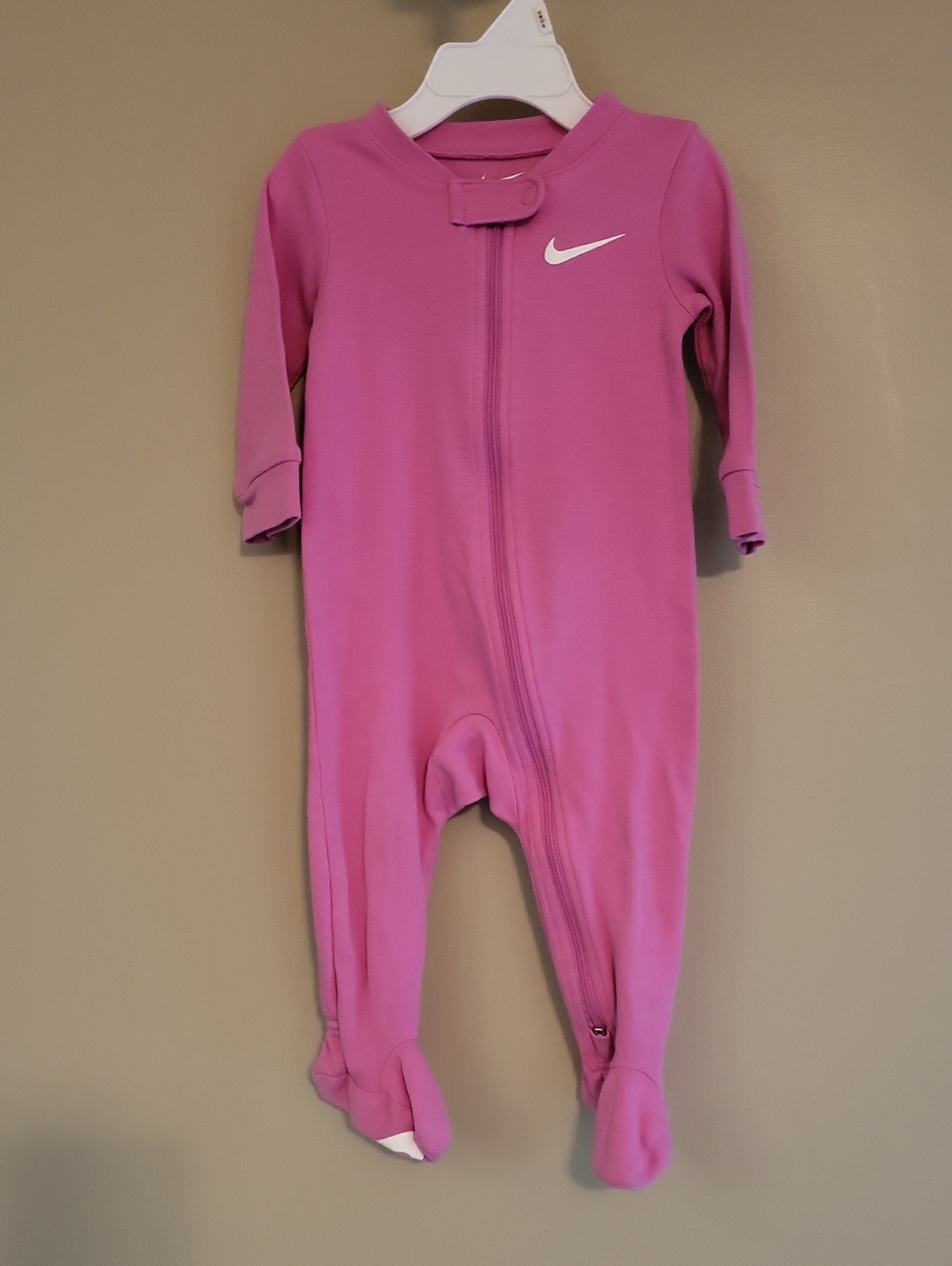 Nike Pink footed sleeper/footie with white swoosh